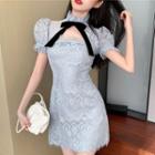 Short-sleeve Lace Cutout Mini Dress