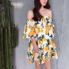 3/4-sleeve Off-shoulder Chiffon Mini Dress