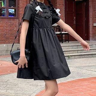 Plain Ruffle Short Sleeve Mini Dress