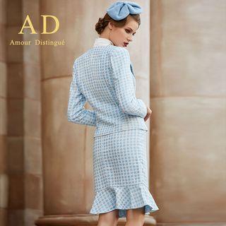 Set: Houndstooth Jacket + Ruffle Skirt
