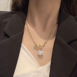 Faux Pearl Heart Necklace X455 - Gold - One Size