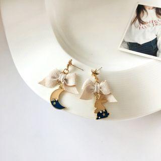 Bow Moon Rabbit Asymmetrical Alloy Dangle Earring