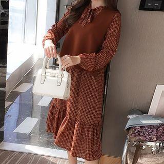 Set: Cropped Vest + Long-sleeve Chiffon Dress