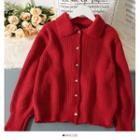 Collared Button-up Loose-fit Sweater Red - One Size