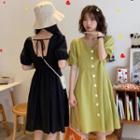 V-neck Single-breasted Short-sleeve A-line Dress