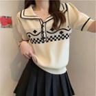 Short-sleeve Checkerboard Knit Polo Shirt
