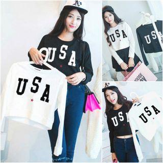 Lettering Cropped Long Sleeve T-shirt