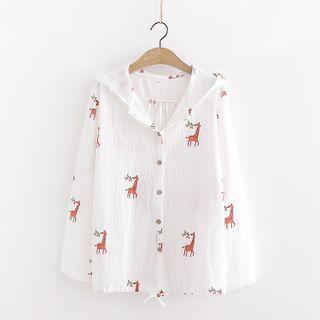 Cartoon Print Hooded Zip Jacket / Short-sleeve Print T-shirt