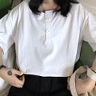 Elbow-sleeve Half Button T-shirt
