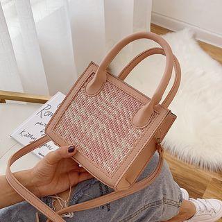 Faux Leather Woven Crossbody Bag