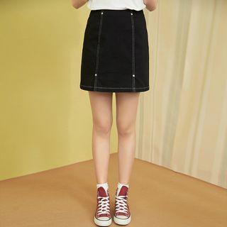 Stitched Zip Denim Skirt