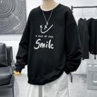 Long Sleeve Smile Face Print Lettering Sweatshirt