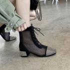 Block-heel Mesh Lace Up Ankle Boots
