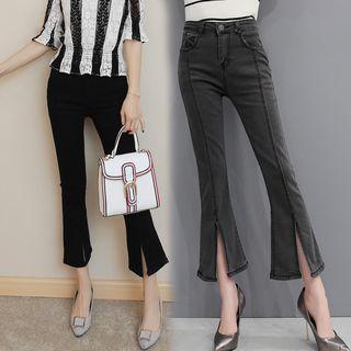 Slit-hem Cropped Boot-cut Jeans