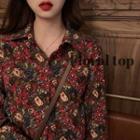 Corduroy Loose-fit Floral Shirt Red - One Size