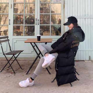 Hooded Button-side Long Puffer Coat