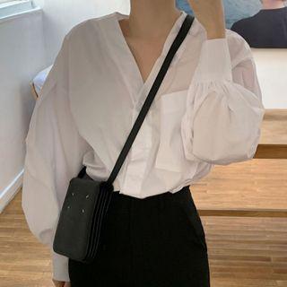 Puff Sleeve V-neck Blouse White - One Size