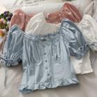 Off-shoulder Ruffled-trim Crop Blouse