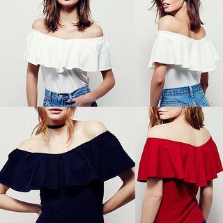 Off-shoulder Ruffle Short-sleeve Top