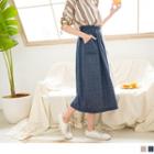 Elastic Waist Side-pocket Midi Skirt