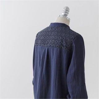 Tab-sleeve Crochet-detail Blouse