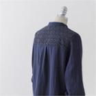 Tab-sleeve Crochet-detail Blouse