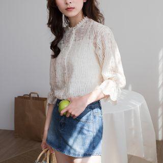 Set: Lace Elbow Sleeve Blouse + Camisole Top