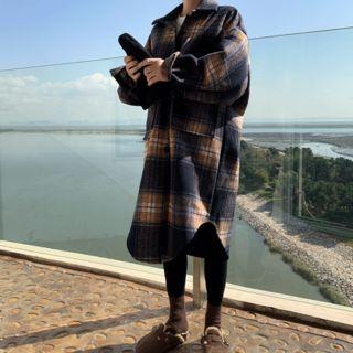 Round-hem Oversized Plaid Shirtdress