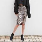 Shirred Metallic Midi Skirt