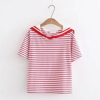 Short-sleeve Sailor-collar Striped Top