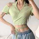 Plain Off-shoulder Short Sleeve Cropped T-shirt