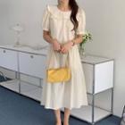 Set: Short-sleeve Ruffled Blouse / Midi A-line Skirt Blouse - Light Almond - One Size / Skirt - Light Almond - One Size