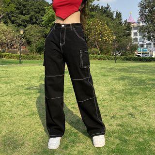 High-waist Paneled Pocket Jeans