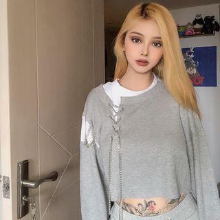Mock Two-piece Chained Cropped Sweatshirt