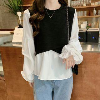 Long Sleeve Round Neck Mock Two Piece T-shirt