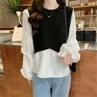 Long Sleeve Round Neck Mock Two Piece T-shirt