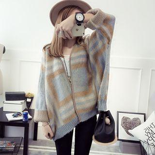 Batwing-sleeve Patterned Knit Cardigan