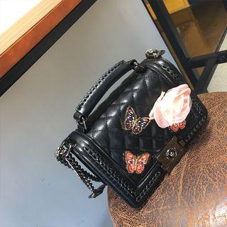 Butterfly Applique Quilted Crossbody Bag