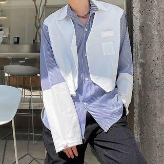Mock Two Piece Stripe Panel Long Sleeve Shirt