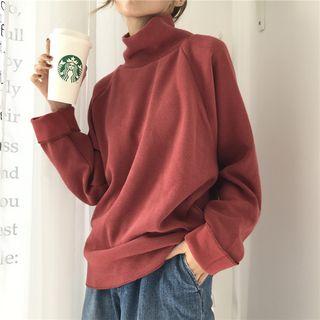Plain Turtleneck Long-sleeve Loose-fit Knit Top