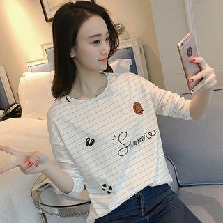 Smiley Embroidered Striped Long-sleeve T-shirt