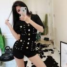 Studded V-neck Short-sleeve Playsuit