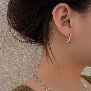 Twisted Hoop Earring Ed1579 - 1 Pair - Silver - One Size