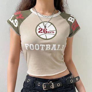 Short-sleeve Printed Crop Raglan T-shirt