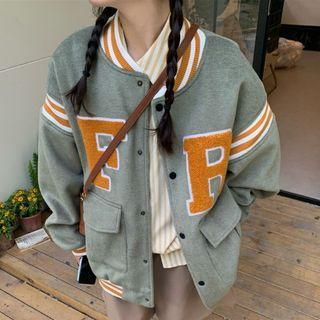 Lettering Baseball Jacket Green - One Size