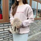 Brushed-fleece Lined Letter-printed Sweatshirt Pink - One Size