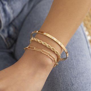 Set Of 3: Rhinestone Alloy Bangle / Alloy Bracelet (various Designs) 3234 - Set Of 3 - Silver - One Size