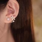 Flower Faux Pearl Alloy Earring Eh1374 - 1 Pair - Gold & Beige - One Size