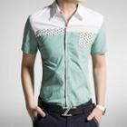Short-sleeve Panel Color-block Shirt