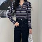 V-neck Buttoned Striped Top
